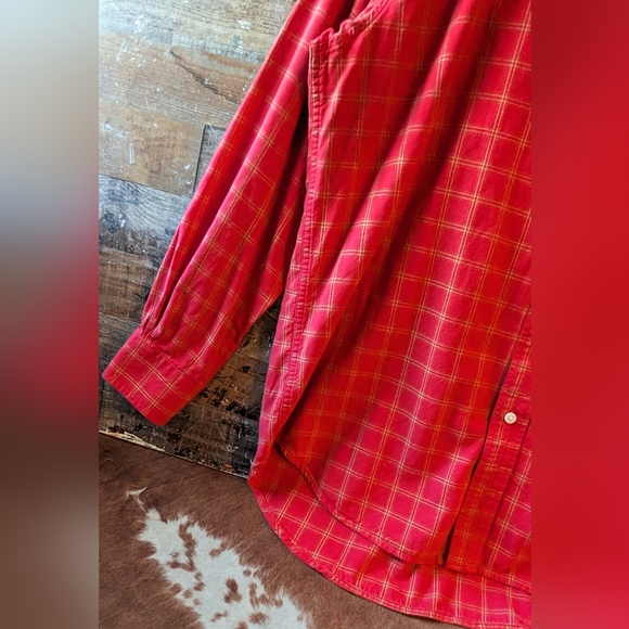 Upcycled Handcrafted Dip Dyed Bleached Red Plaid Button Down Shirt W God Speed - Picture 14 of 14